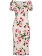 Dolce & Gabbana Rose Print Silk Midi Dress - Pink & Purple