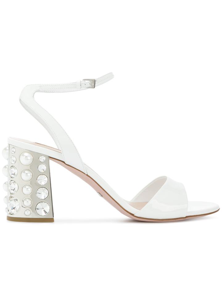 Sebastian Embellished Block Heel Sandals - White