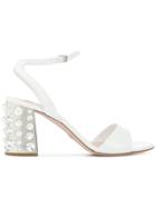 Sebastian Embellished Block Heel Sandals - White
