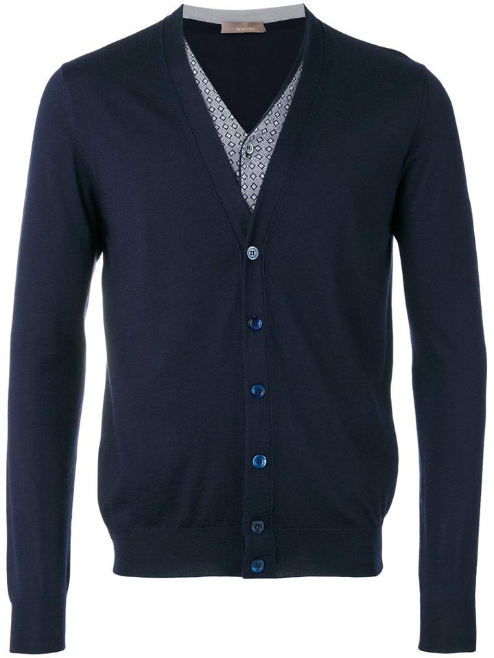 Cruciani - V-neck Cardigan - Men - Silk/cashmere - 50, Blue, Silk/cashmere