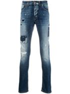 John Richmond Distressed Wash Skinny-fit Jeans - Blue