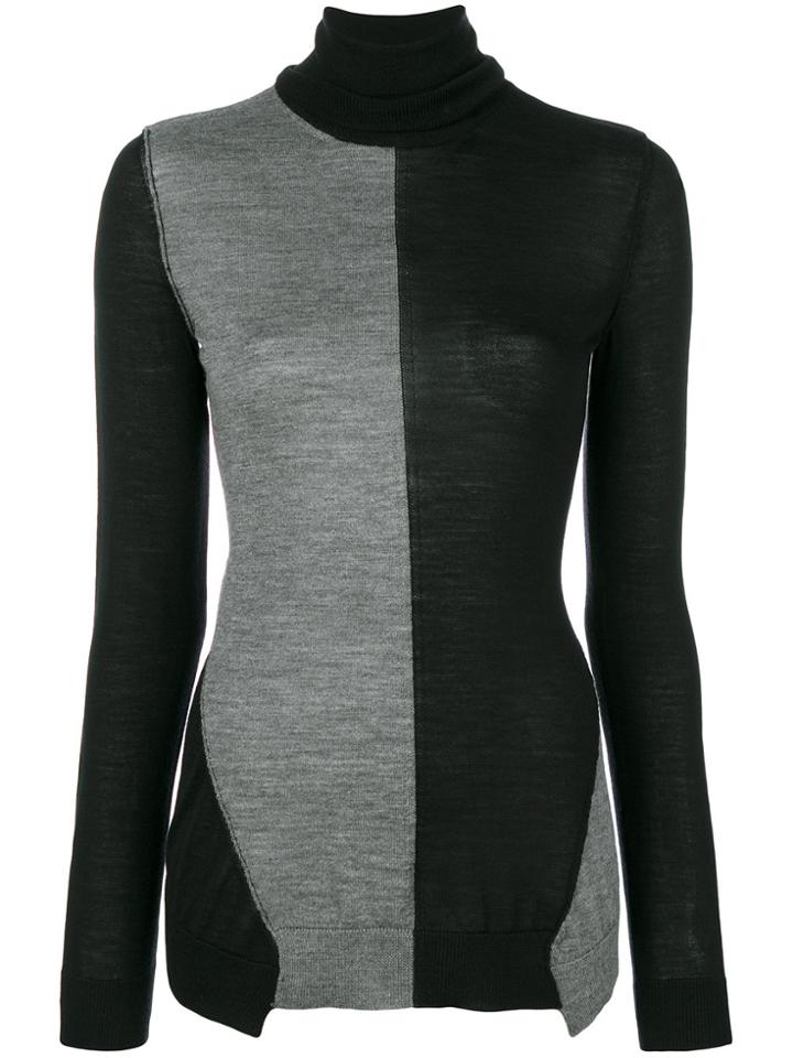 Stella Mccartney Colour Block Asymmetric Turtleneck Jumper - Black