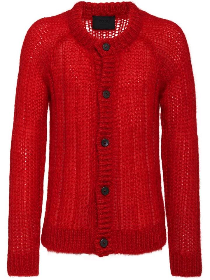 Prada Ribbed Knitted Cardigan - Red