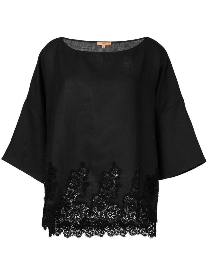 Ermanno Scervino Open Embroidery Boat Neck Top - Black