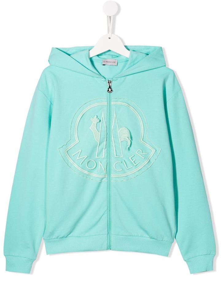 Moncler Kids Logo Patch Zipped Hoodie - Green