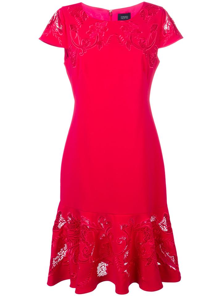 Marchesa Notte Embroidered Panel Fishtail Dress - Pink & Purple