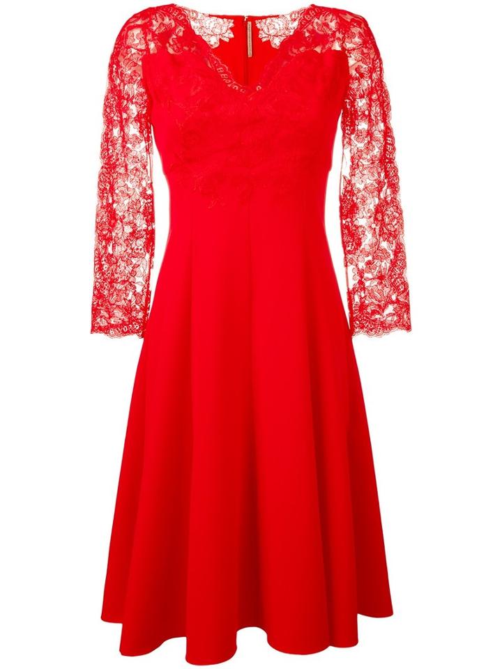 Ermanno Scervino Floral Lace Flared Dress, Women's, Size: 42, Red, Polyester/spandex/elastane