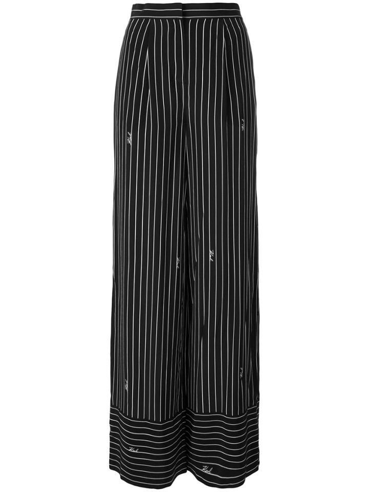 Karl Lagerfeld Striped Wide-leg Trousers - Black