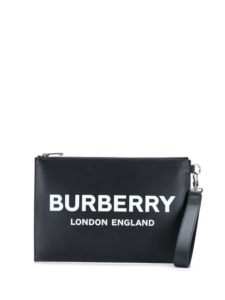Burberry Branded Slogan Clutch Bag - Black