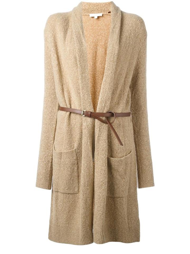 Michael Michael Kors Belted Cardi-coat, Women's, Size: Large, Brown, Cotton/acrylic/wool/spandex/elastane