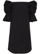 Monographie Off-shoulder Puff Sleeve Cotton Dress - Black