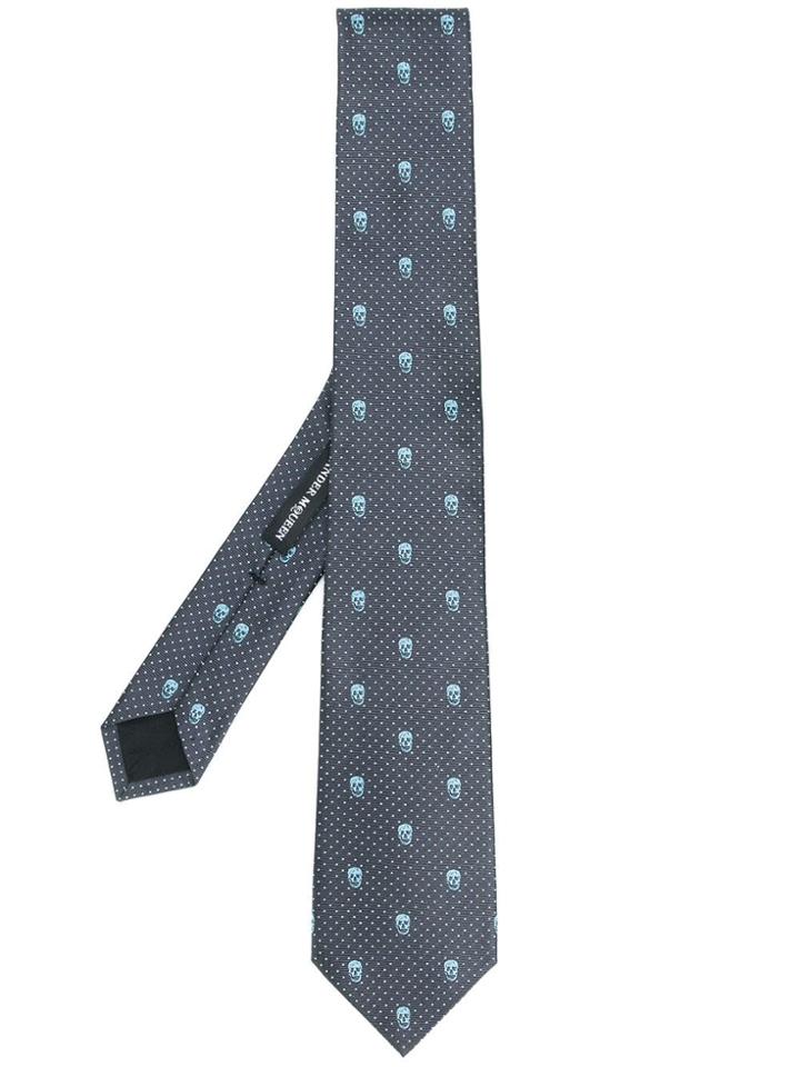 Alexander Mcqueen Skull Printed Tie - Blue
