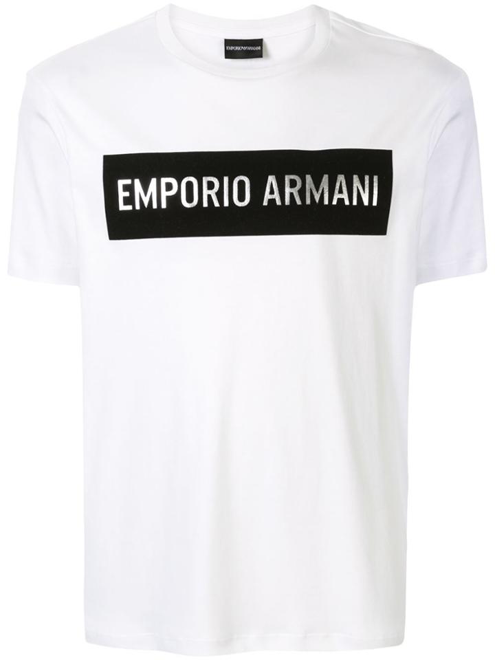 Emporio Armani Metallic Logo Print Fitted T-shirt - White