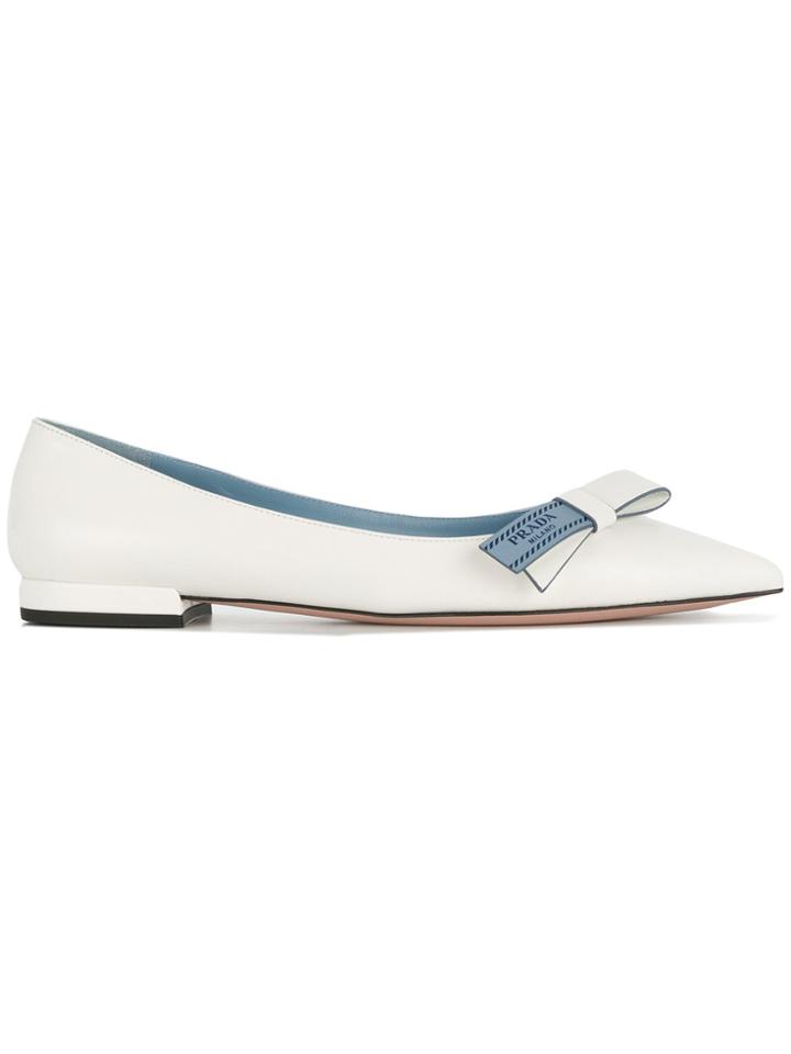 Prada Branded Bow Ballerina Shoes - White