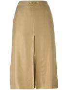 Céline Vintage Front Slit Belted Skirt - Nude & Neutrals