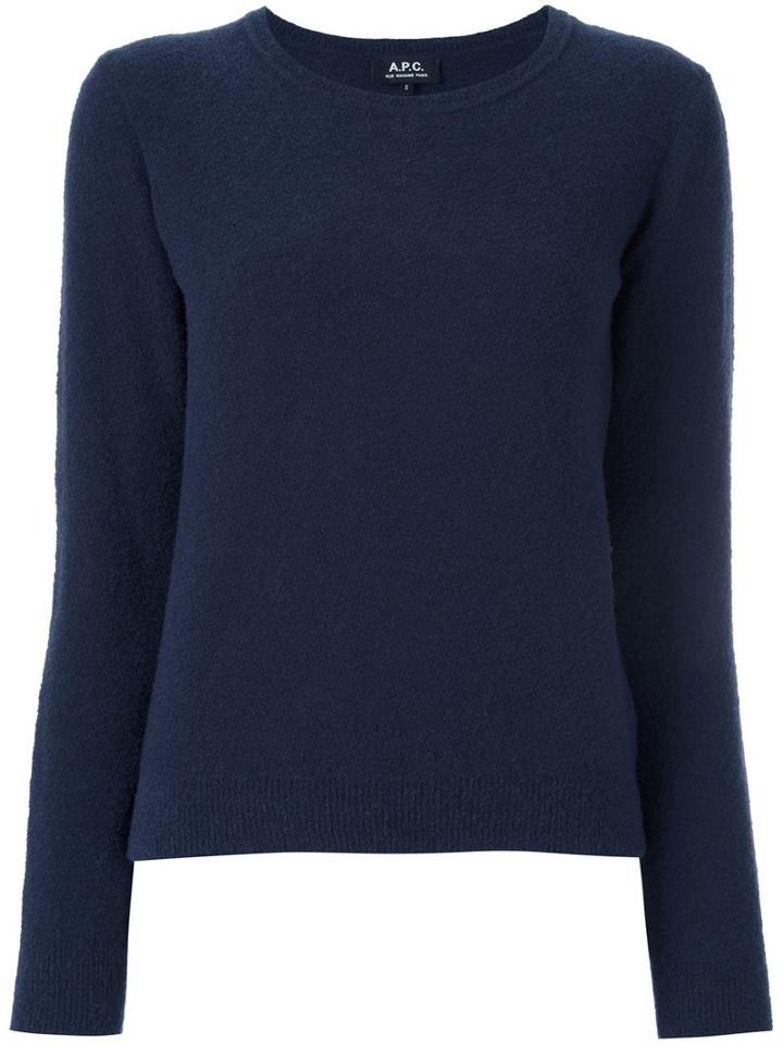 A.p.c. Crew Neck Jumper, Women's, Size: Large, Blue, Wool/polyamide