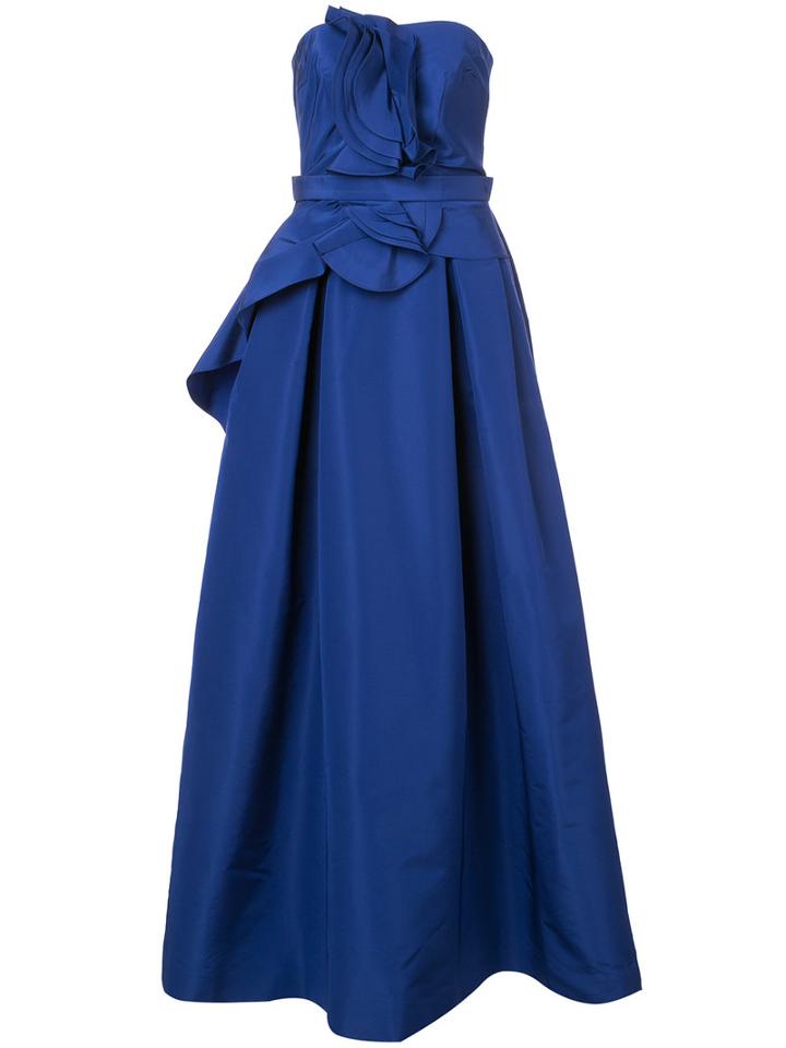 Carolina Herrera - Strapless Gown With Ruffled Bodice And Flared Skirt - Women - Silk - 8, Blue, Silk