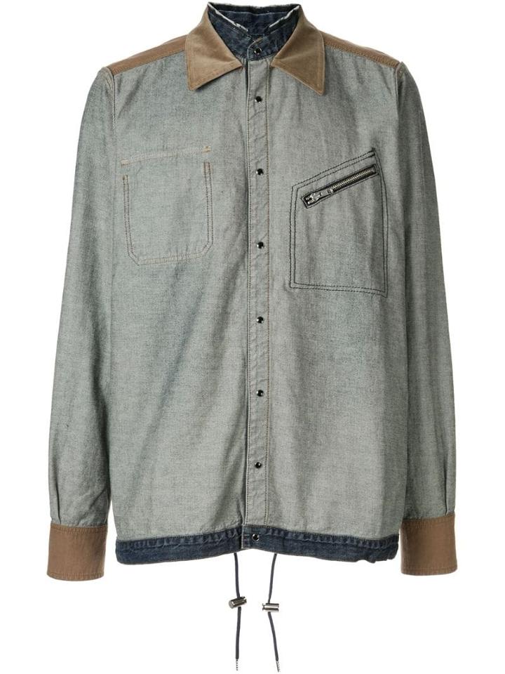 Sacai Panelled Long Sleeved Shirt - Blue