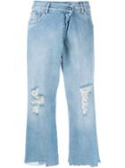 Mm6 Maison Margiela Distressed Cropped Jeans, Women's, Size: 38, Blue, Cotton