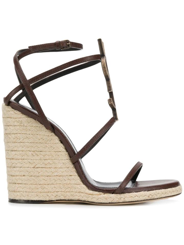 Saint Laurent Cassandra Wedge Sandals - Brown