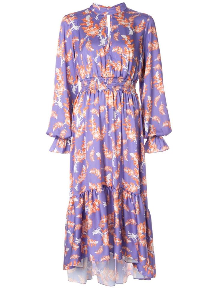 Three Floor Long-sleeve Flared Dress - Purple