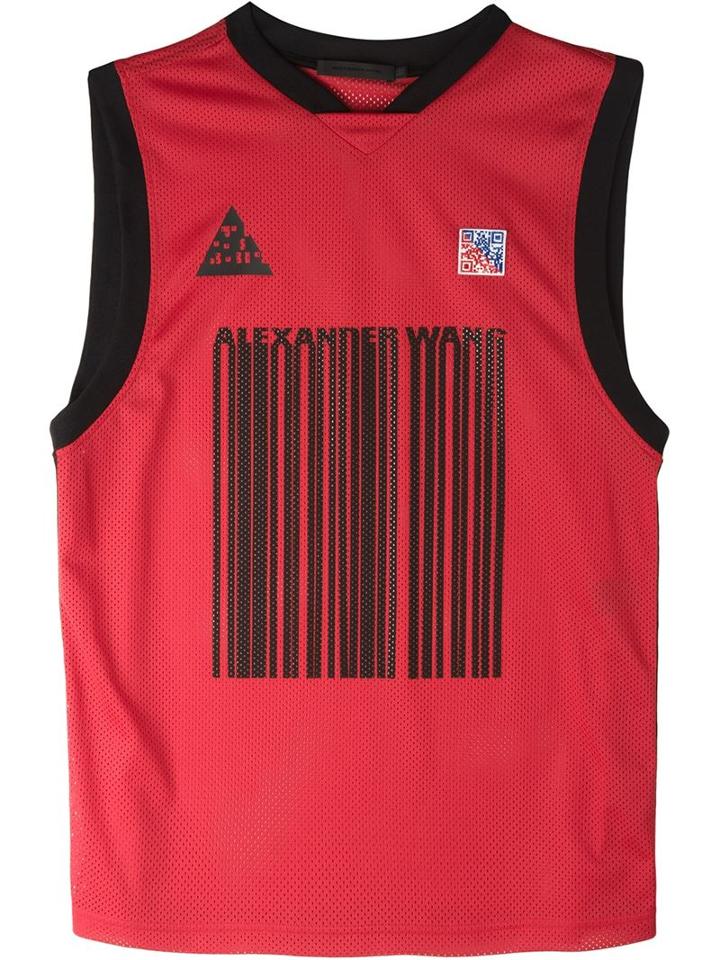 Alexander Wang Logo Barcode Basketball Tank Top, Men's, Size: 52, Red, Polyester