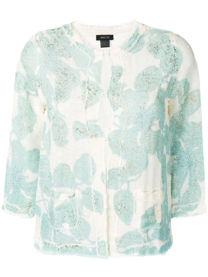Avant Toi Round Neck Floral Jacket - Blue