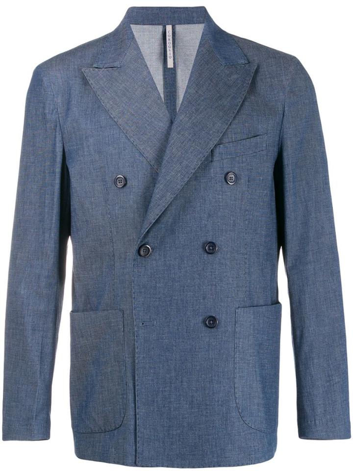 Entre Amis Denim Double-breasted Blazer - Blue