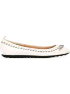 Tod S Studded Ballerinas, Women's, Size: 40.5, White, Leather/rubber