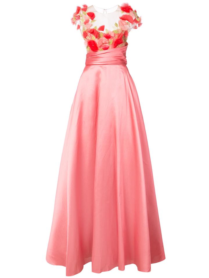 Marchesa Notte 3d Flower Detail Gown - Pink & Purple