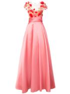 Marchesa Notte 3d Flower Detail Gown - Pink & Purple