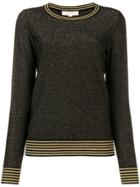 Michael Michael Kors Striped Hem Glitter Detail Sweater - Black