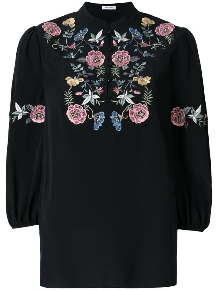 Vilshenko Embroidered Flower Top - Black