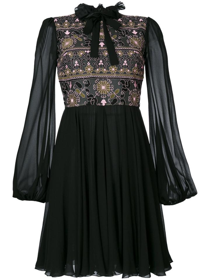 Giambattista Valli Embroidered Floral Panel Dress - Black