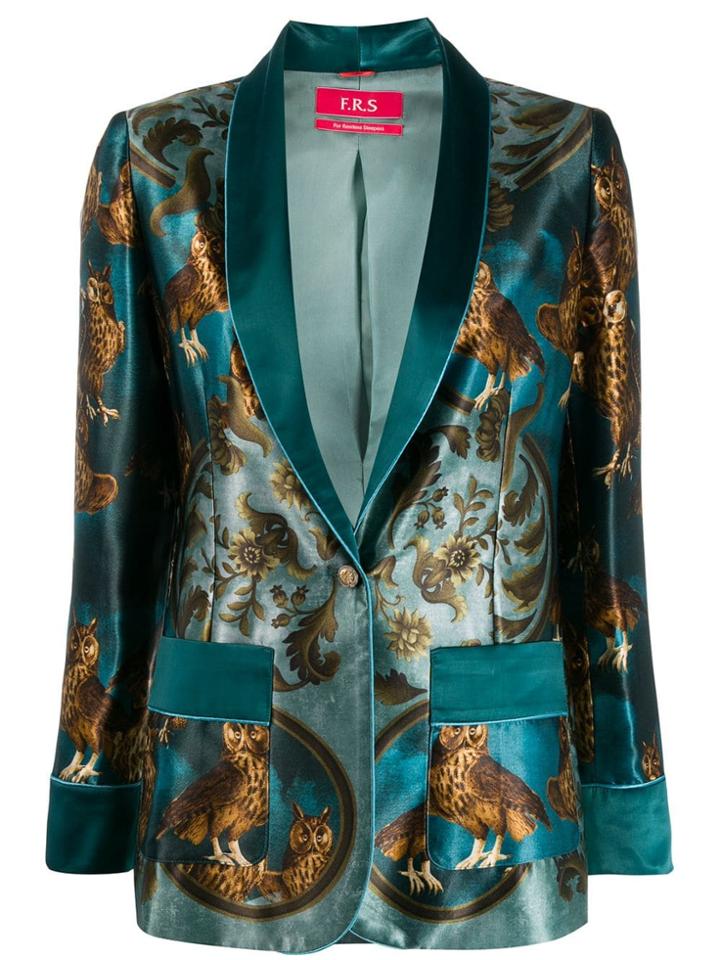 F.r.s For Restless Sleepers Owl Print Blazer - Blue