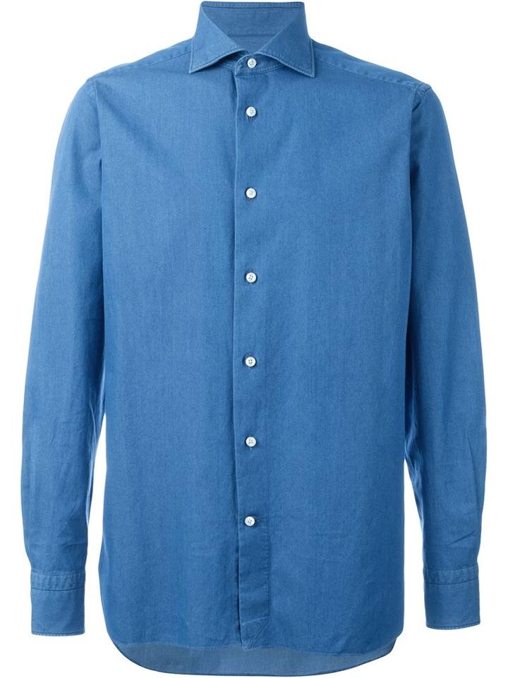 Ermenegildo Zegna Plain Shirt, Men's, Size: 42, Blue, Cotton