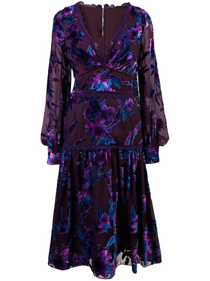 Marchesa Notte Floral Embroidered Cocktail Dress - Blue