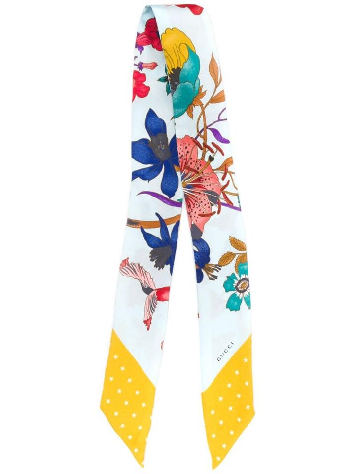 Gucci Gg Flora Print Neck Bow - Blue