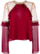 For Love And Lemons Sheer Panel Blouse, Women's, Size: Small, Red, Silk/viscose/nylon/spandex/elastane