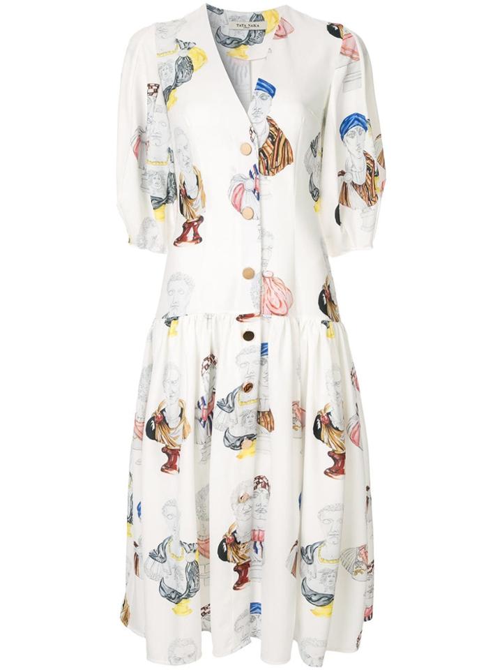 Tata Naka Printed Midi Dress - White