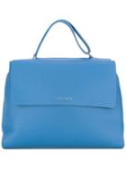 Orciani Logo Plaque Tote, Blue, Calf Leather