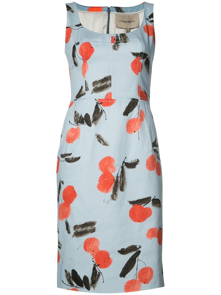 Carolina Herrera Cherry Print Sleeveless Dress, Women's, Size: 12, Blue, Cotton/spandex/elastane