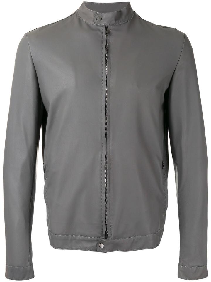 Salvatore Santoro Bomber Jacket, Men's, Size: 52, Grey, Cotton/leather