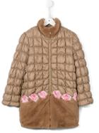Miss Blumarine Faux Fur Panel Padded Coat, Girl's, Size: 12 Yrs, Nude/neutrals