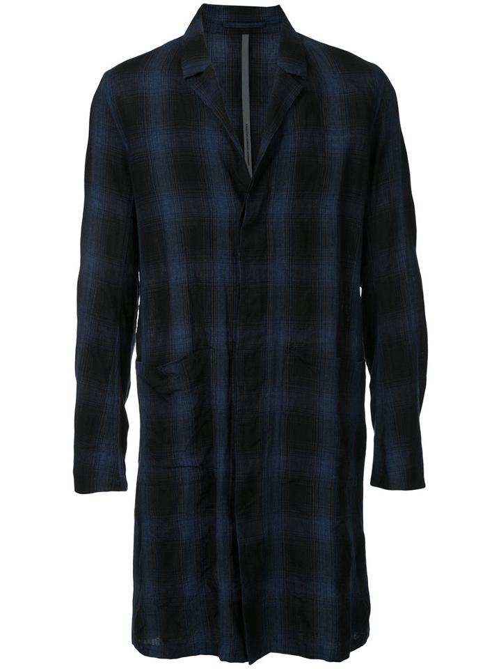 Kazuyuki Kumagai - Checked Midi Shirt Coat - Men - Linen/flax - 3, Blue, Linen/flax