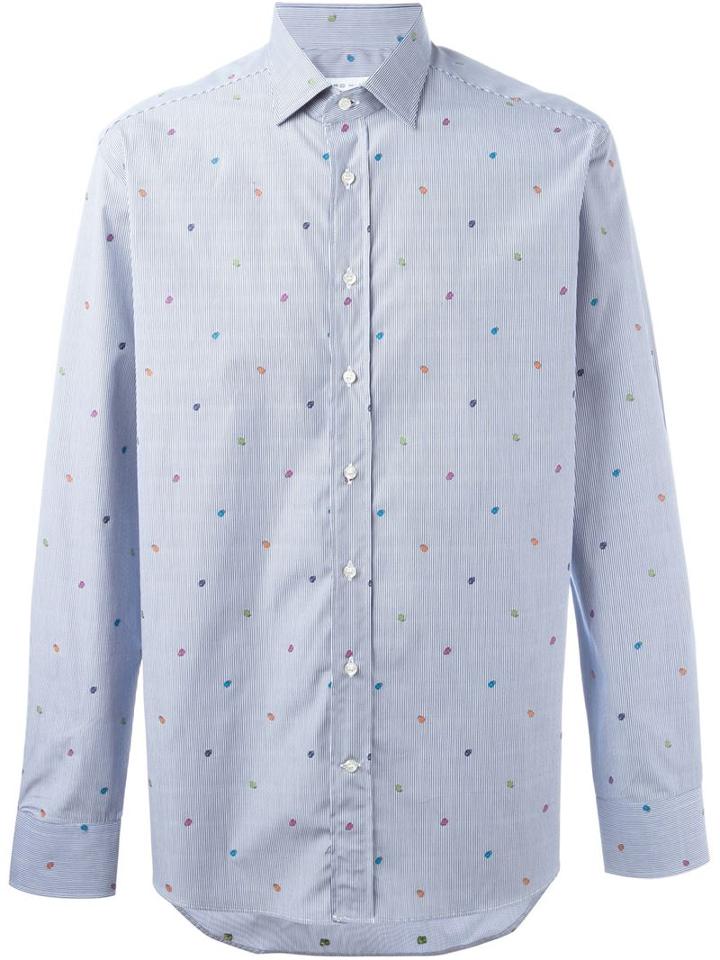 Etro Ladybug Embroidered Striped Shirt, Men's, Size: 43, Blue, Cotton