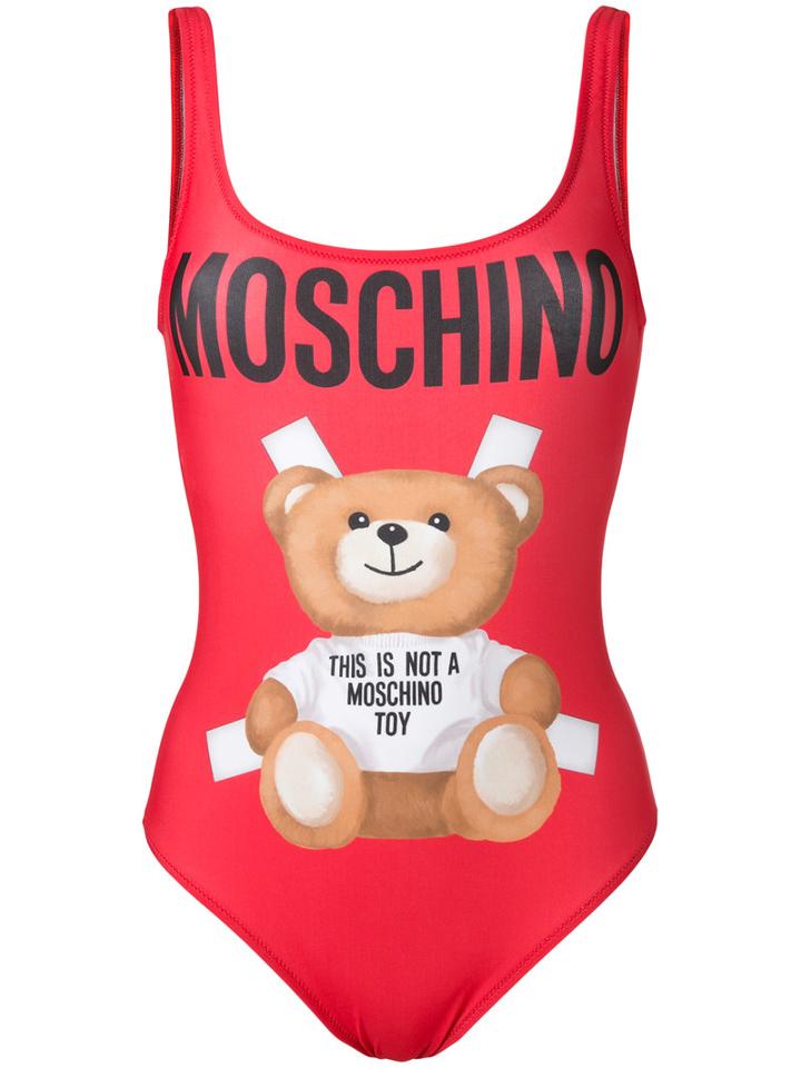 Moschino Teddy Bear Swimsuit, Women's, Size: 42, Red, Polyester/spandex/elastane