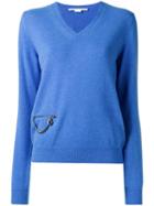 Stella Mccartney V-neck Zip Accent Jumper, Women's, Size: 42, Blue, Virgin Wool/polyester
