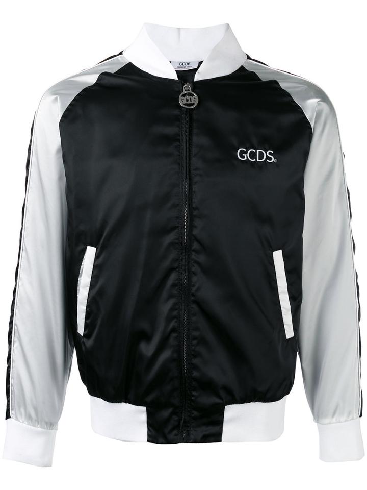 Gcds Stripe Panel Bomber Jacket, Men's, Size: Large, Black, Polyamide/polyester