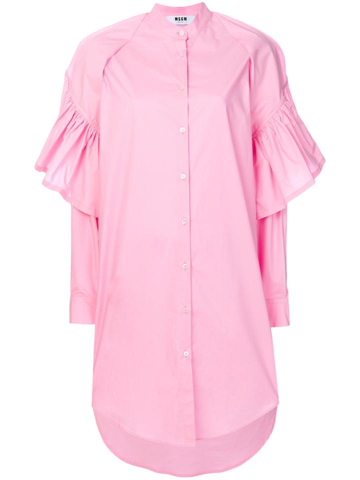 Msgm Ruffle Shirt Dress - Pink & Purple
